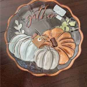MUDPIE FALL “GATHER” ORANGE BROWN  CLEAR GLASS SERVING TRAY